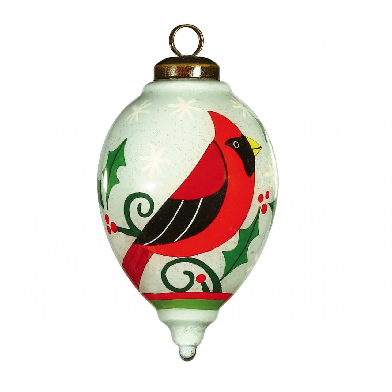 Edge Collections - 4" x 2.5" - Red - Whimsical Hand-Painted Cardinal Glass Ornament - 1 Piece